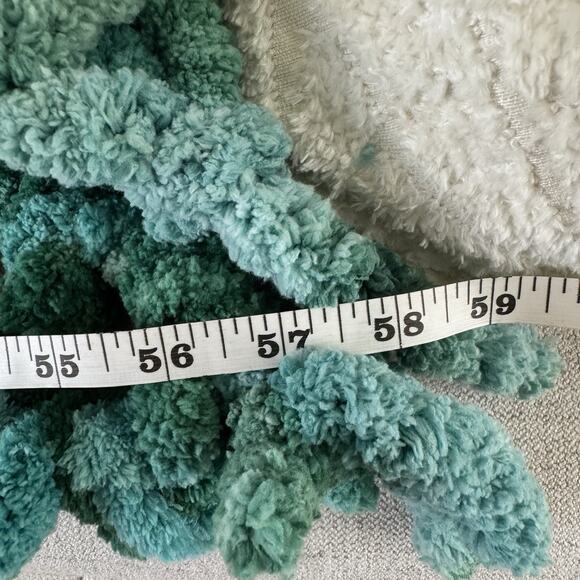 Handmade Chunky Knit Shawl Wrap Scarf Ombre Teal Green Boho Cozy Open Weave Yarn - Picture 5 of 6